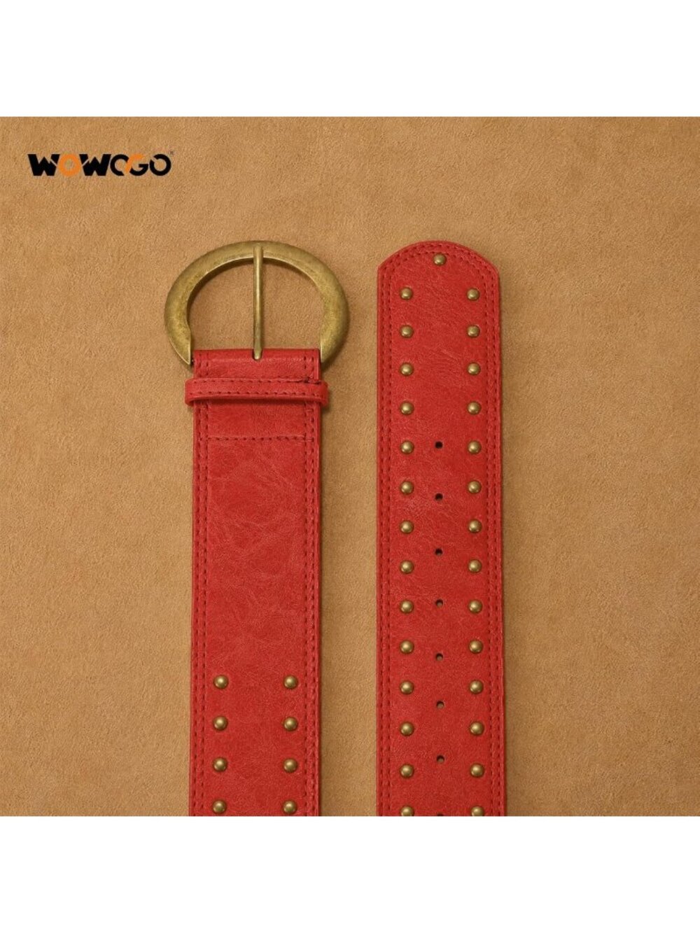 Wide Chunky Leather Waist Belt for Women - 2.3" Vintage Boho Studded Style - Picture 4 of 6